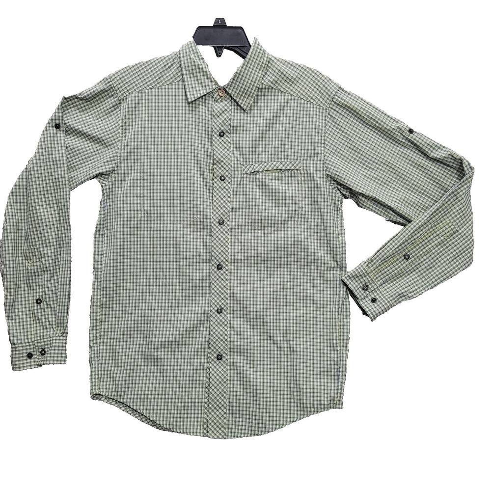 ExOfficio Plaid Fishing Shirt Mens S Vented Long Sleeve Hiking Travel Green